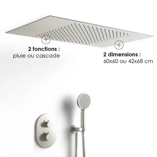 Composition de douche thermostatique avec ciel de pluie encastré inox brossé, Châtelet