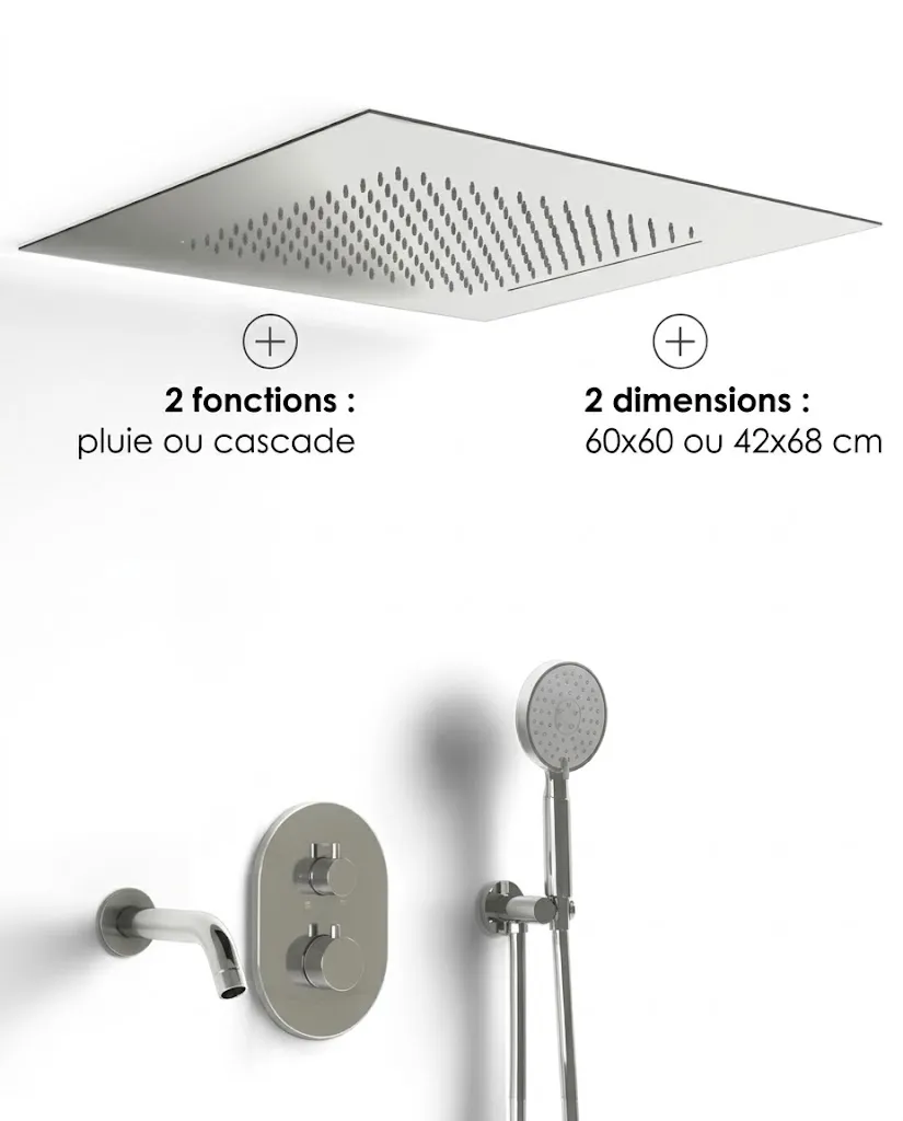 Composition bain-douche thermostatique avec ciel de pluie encastré chromé, Châtelet