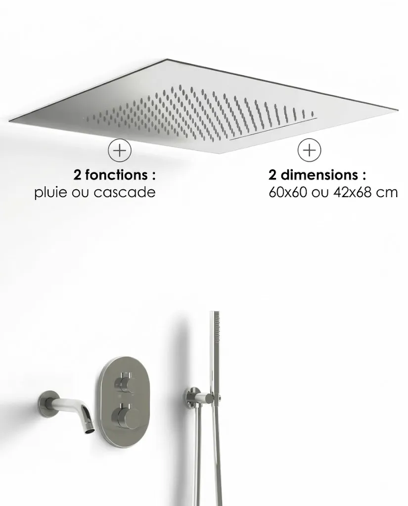 Composition bain-douche thermostatique avec ciel de pluie encastré chromé, Châtelet