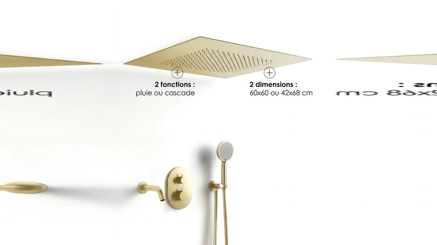Composition bain-douche thermostatique avec ciel de pluie encastré doré brossé, Châtelet