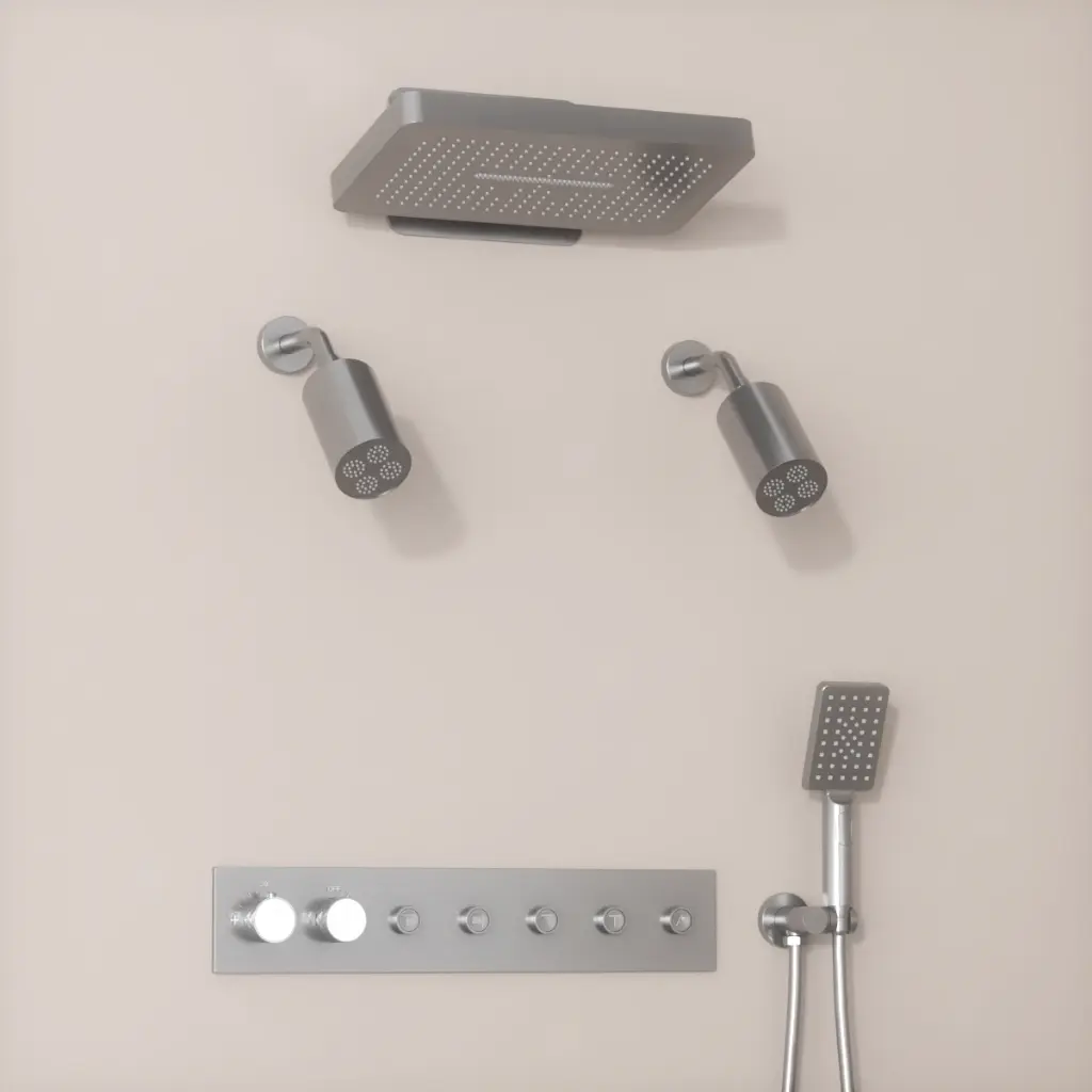Douche thermostatique, ciel de douche carré et douches épaules, inox brossé Châtelet