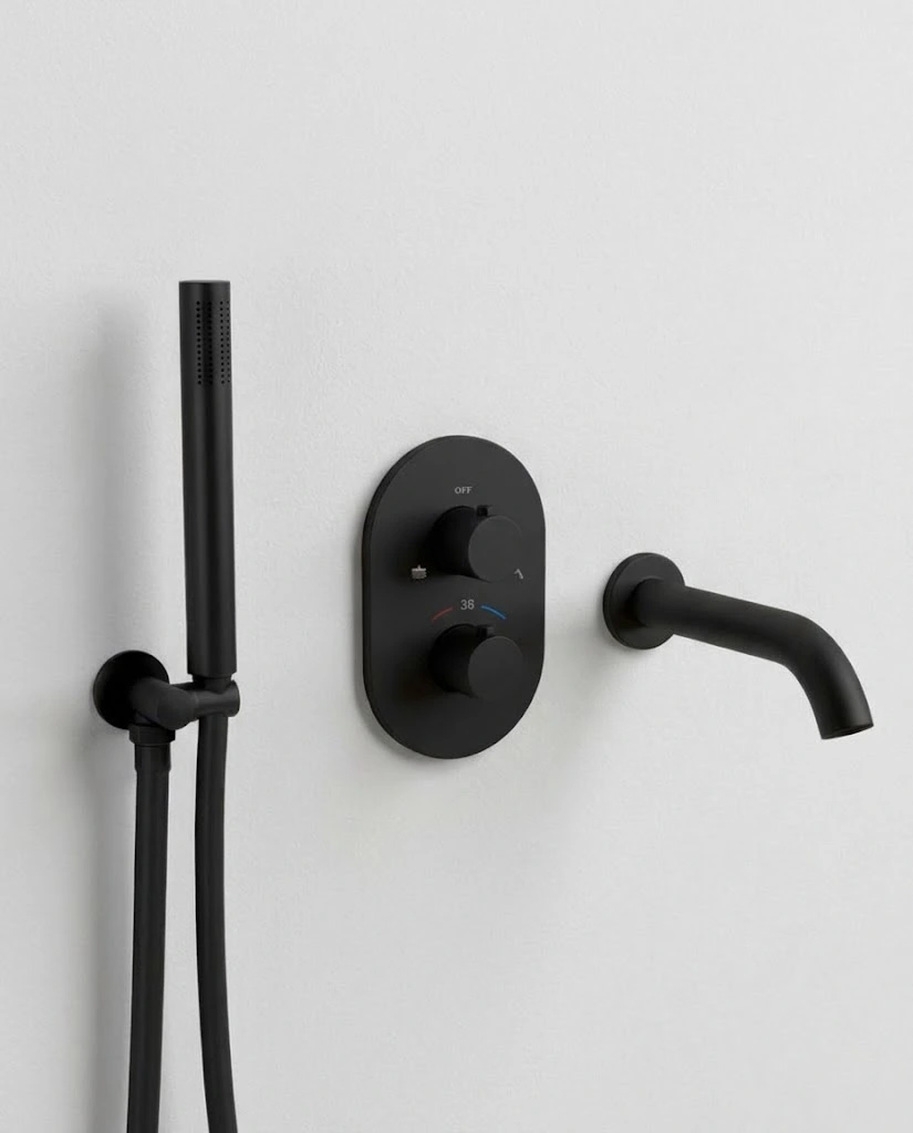Composition mitigeur bain douche thermostatique encastré noir, Châtelet