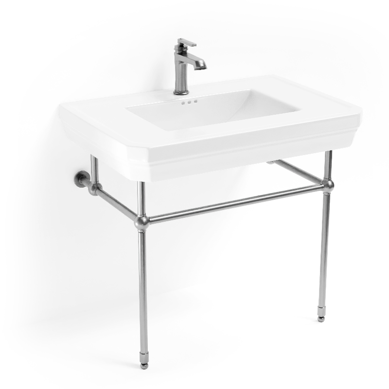 Lavabo console simple, 1 trou, pieds argent, 81 cm, 1920