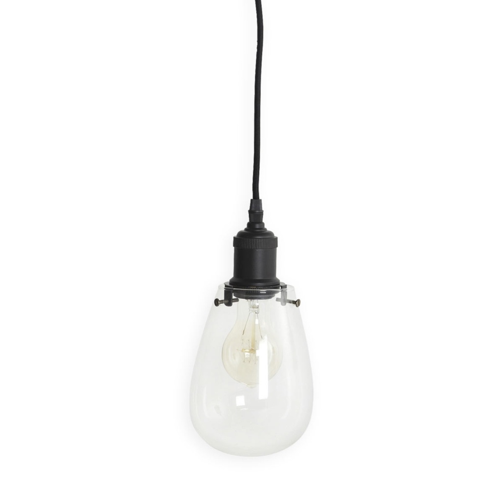 Suspension industrielle avec globe et ampoule ronde transparente
