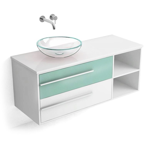 Meuble de salle de bain suspendu blanc 120 cm, pour vasque à poser, Tropcoul