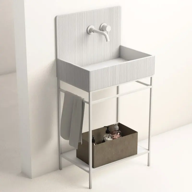 Lavabo sur pieds à poser 60x38 cm, aspect béton blanc, Roneo