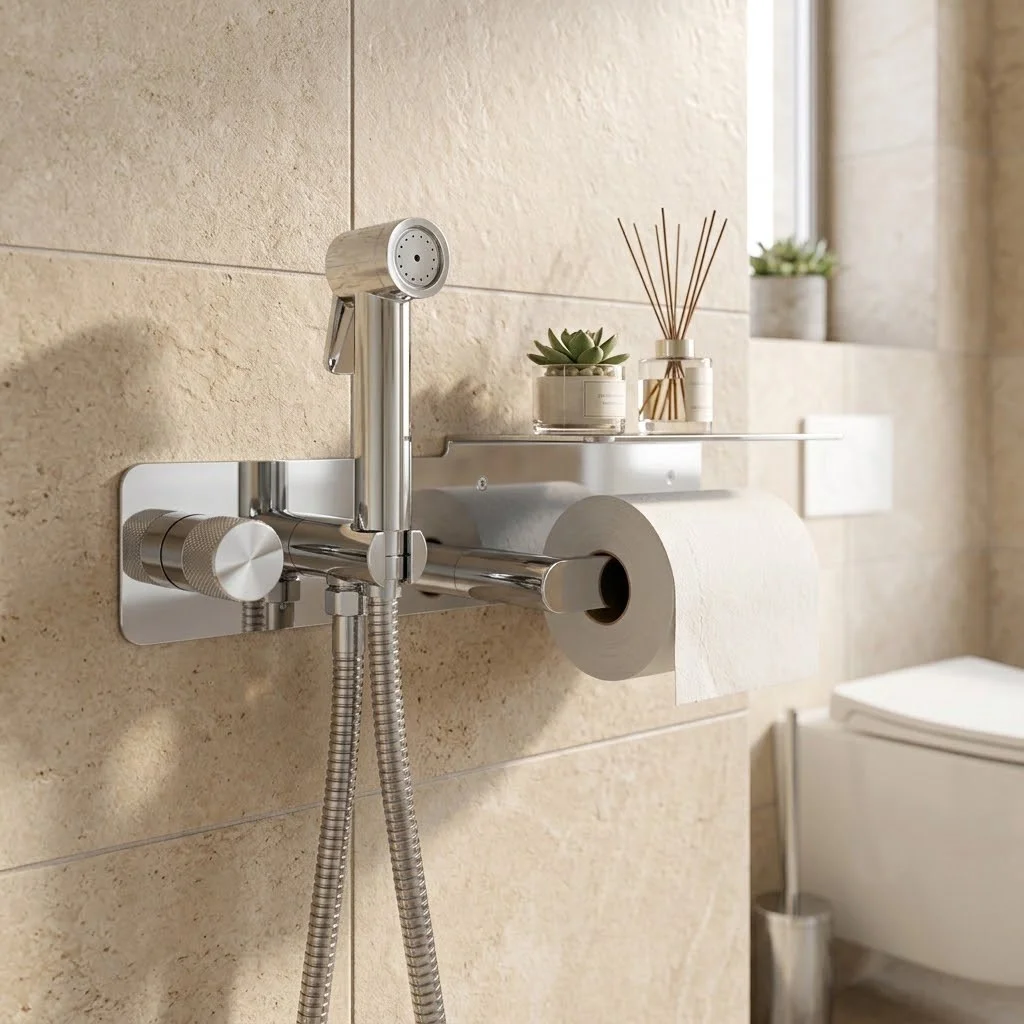 Set Douchette hygiénique avec porte rouleau Chrome Châtelet