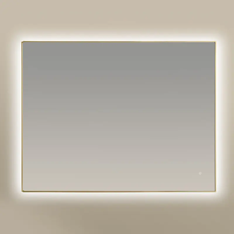 Miroir Rectangulaire100X80 rétroéclairage Led et Anti-Buée, Doré mat, Châtelet
