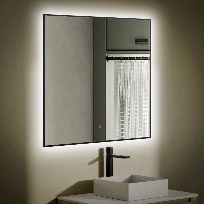 Miroir Carré 80X80 rétroéclairage Led et Anti-buée Noir Mat, Châtelet 