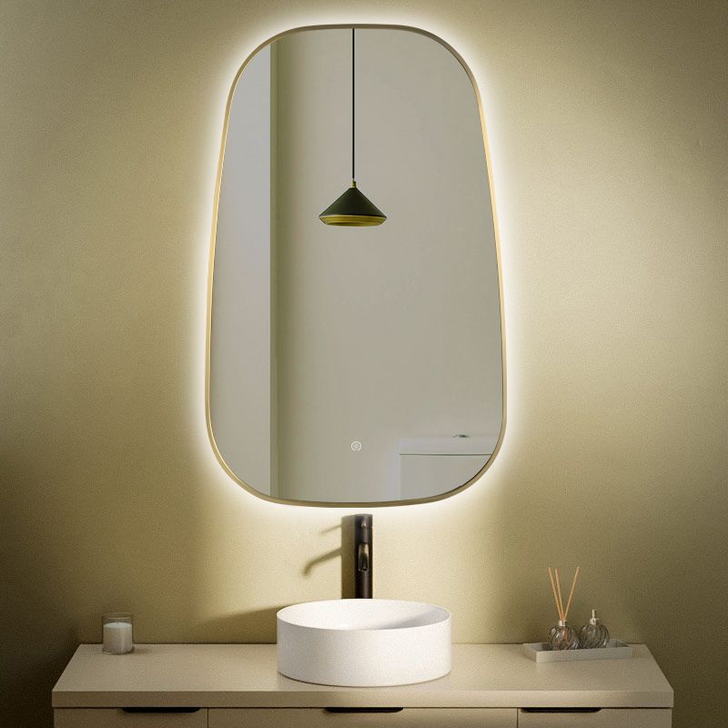 Miroir Organique 50X80cm avec Led et Anti-Buée, Doré mat, Elipse
