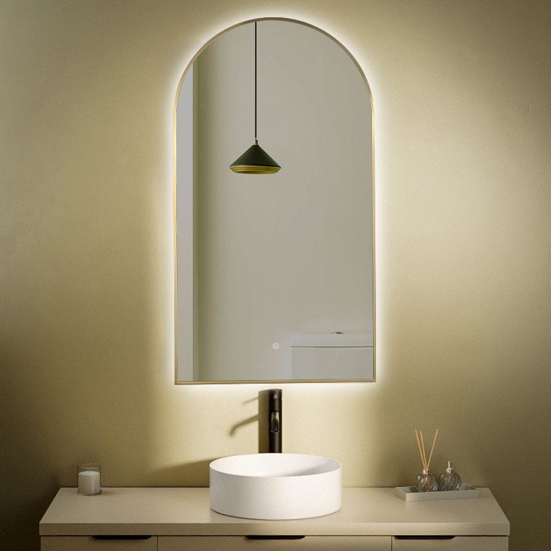 Miroir demi Lune 55X100 avec Led et Antibuée, Doré mat, Chatelet