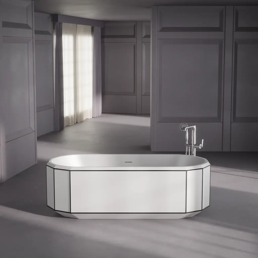  Baignoire îlot Blanc mat et liseret noir 170X75 Art Deco