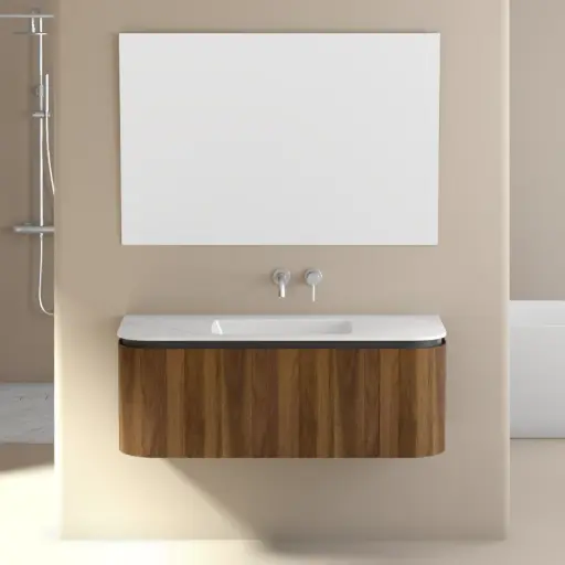 Meuble vasque suspendu arrondi en noyer, 120 cm, Louis