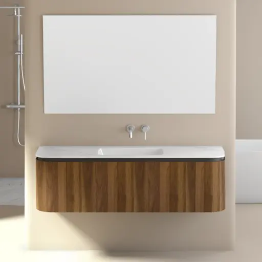 Meuble vasque suspendu arrondi en noyer, 150 cm, Louis