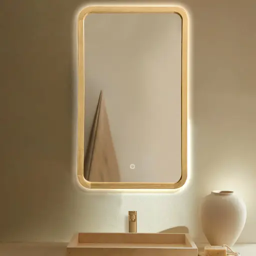 Miroir rétroéclairé et réversible 60x100cm, cadre Chêne, Yuna 