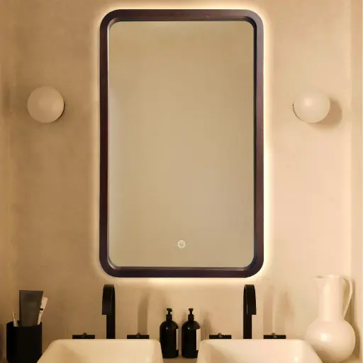 Miroir rétroéclairé et réversible 60x100 cm, cadre Noyer, Yuna 