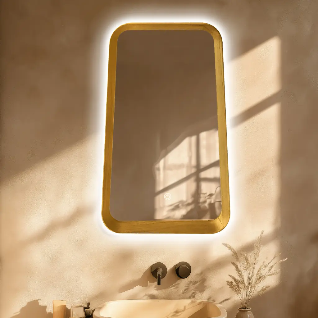 Miroir Rétro Eclairage 50x80cm, cadre Chêne, Asami 