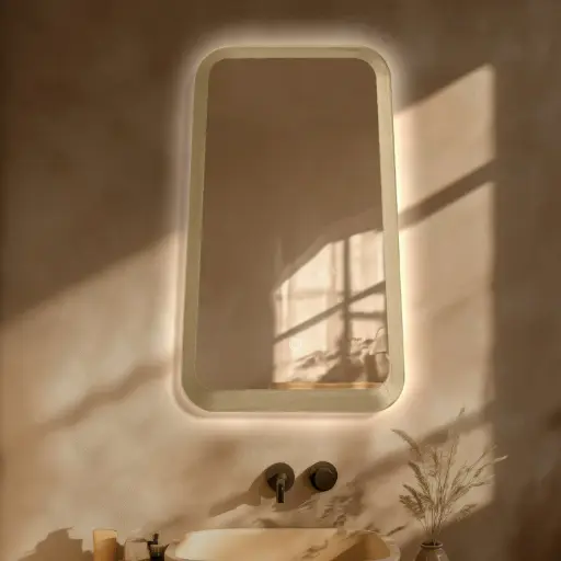 Miroir Rétro Eclairage 50x80cm, cadre Chêne, Asami 