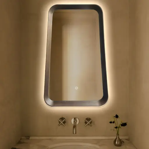 Miroir Rétro Eclairage 50x80cm, cadre Noyer, Asami 