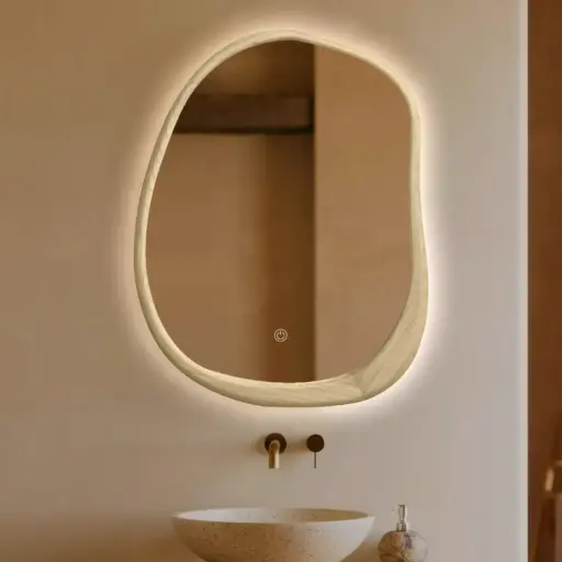 Miroir Rétro-éclairage 70x90cm, cadre Chêne, Organic 