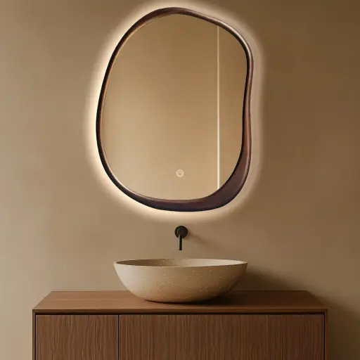 Miroir Rétro-éclairage 70x90cm, cadre Noyer, Organic 