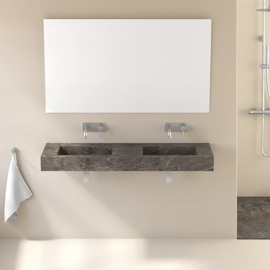 Plan double vasque marbre, 141x46x12cm, Turkey grey, Lake 