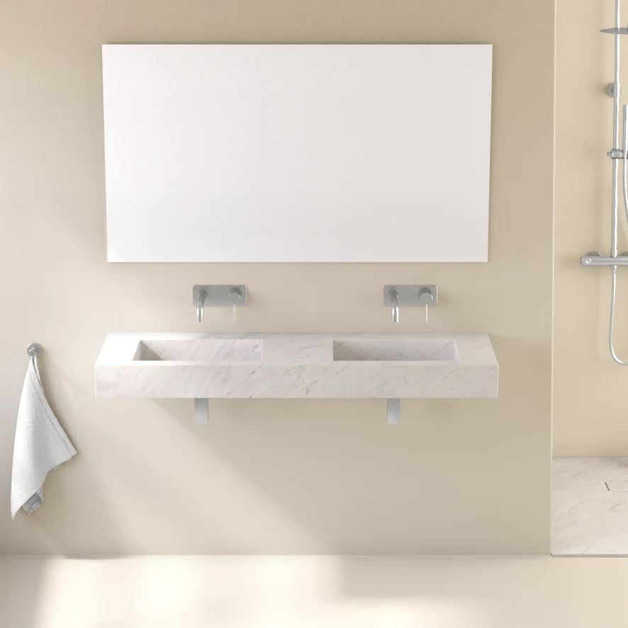 Plan double vasque marbre, 141x46x12cm, Elba white, Lake  