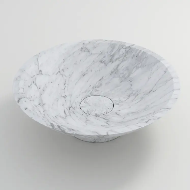 Vasque à poser conique diamètre 50cm x24 marbre véritable, Carrara white 