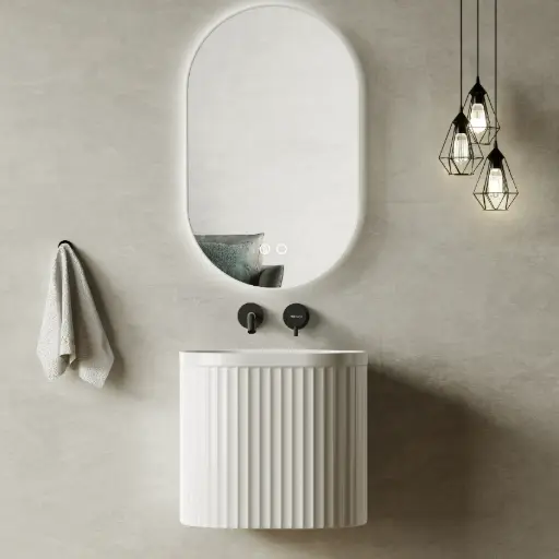 Lavabo cannelé à suspendre ou à poser au sol 55x40cm, Dino