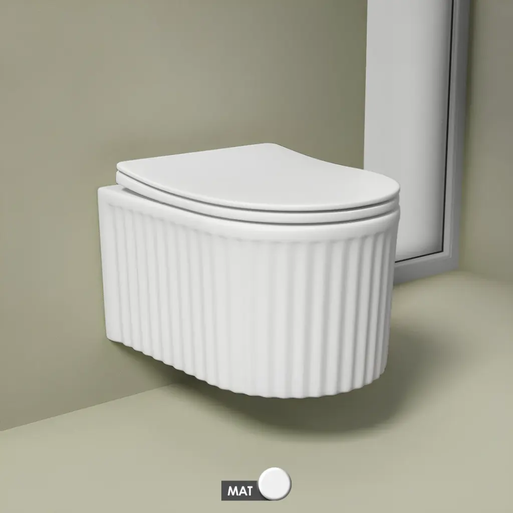 WC Suspendu compact cannelé blanc mat 48.5x35.5x32, Hostense