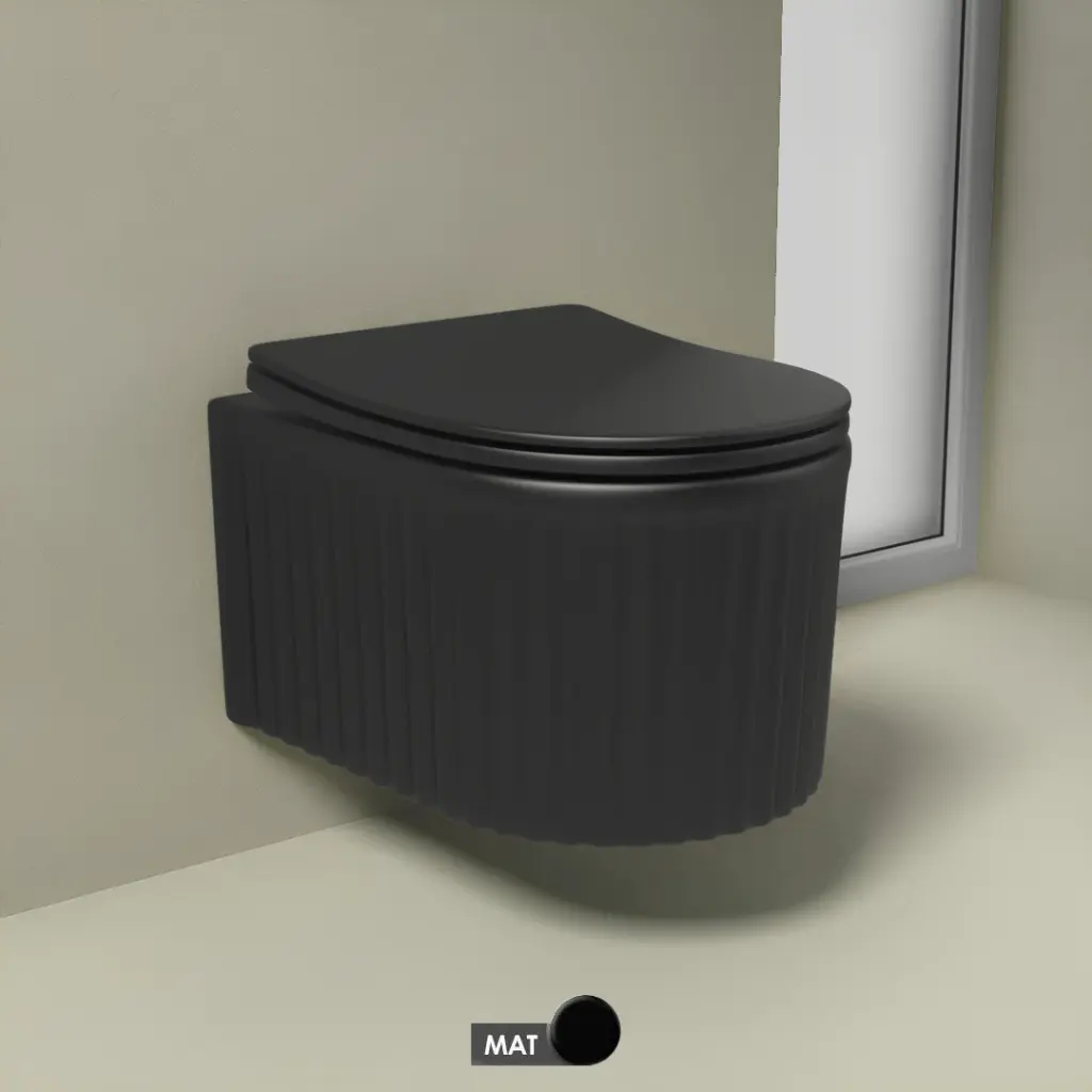 WC Suspendu compact cannelé noir mat 48.5x35.5x32, Hostense 