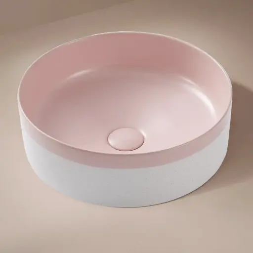 Vasque à poser ronde 37.5x13.5 bicolore rose & blanc moucheté mat, Livia 