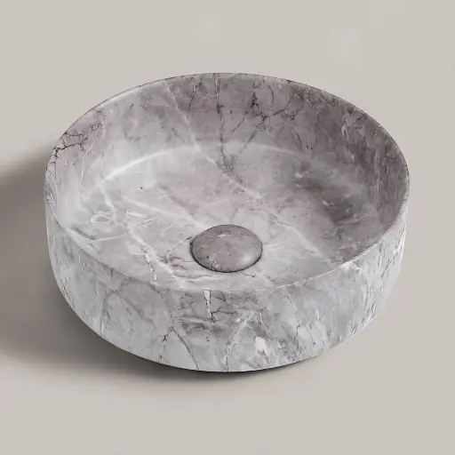 Vasque à poser effet marbre gris ronde, 37.5x13.5, Clea   