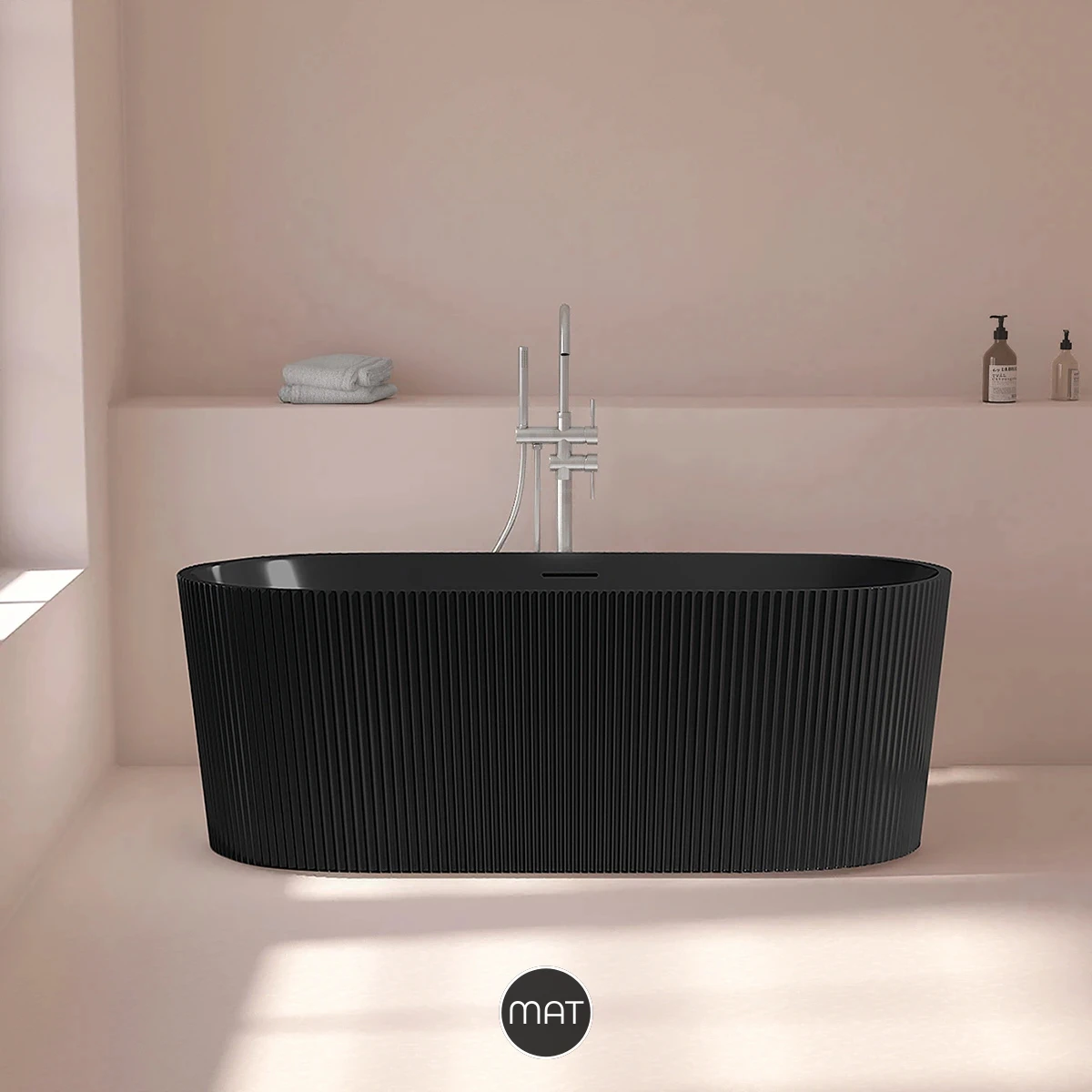 Baignoire Ilot Noir mat, Cannelé