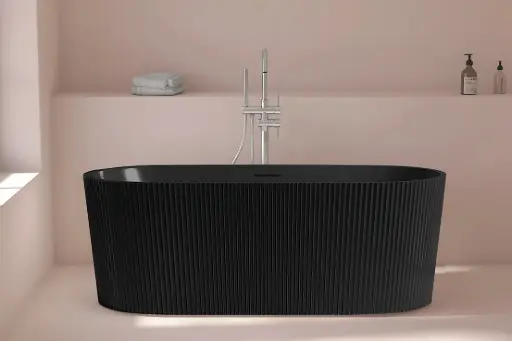 Baignoire Ilot Noir mat, Cannelé