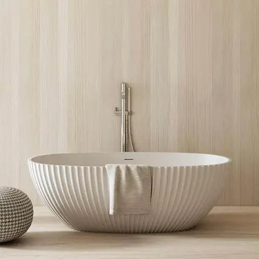 Baignoire ilot cannelée blanc mat 170x85 cm, Prince 