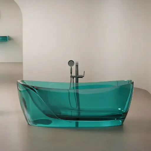 Baignoire ilot transparente bleue, 170x80x63cm, Ice 
