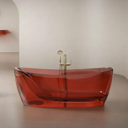 Baignoire ilot transparente Rouge, 170x80x63cm, Ice 