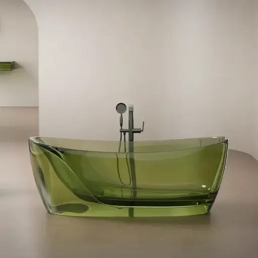 Baignoire ilot transparente verte, 170x80x63cm, Ice 