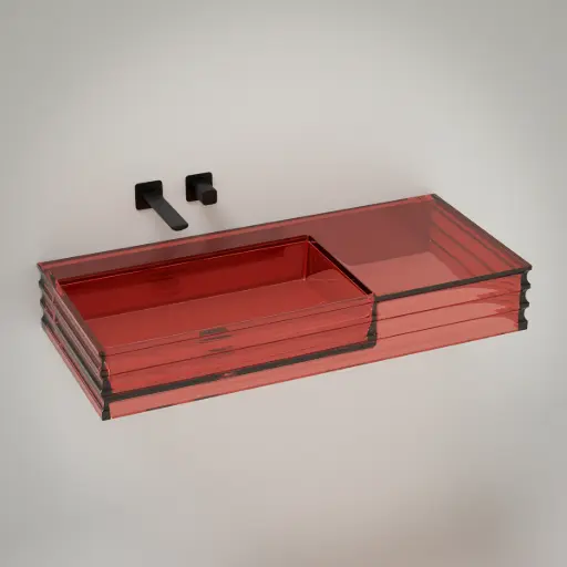 Plan vasque suspendu transparent rouge 100x45x15, Zante