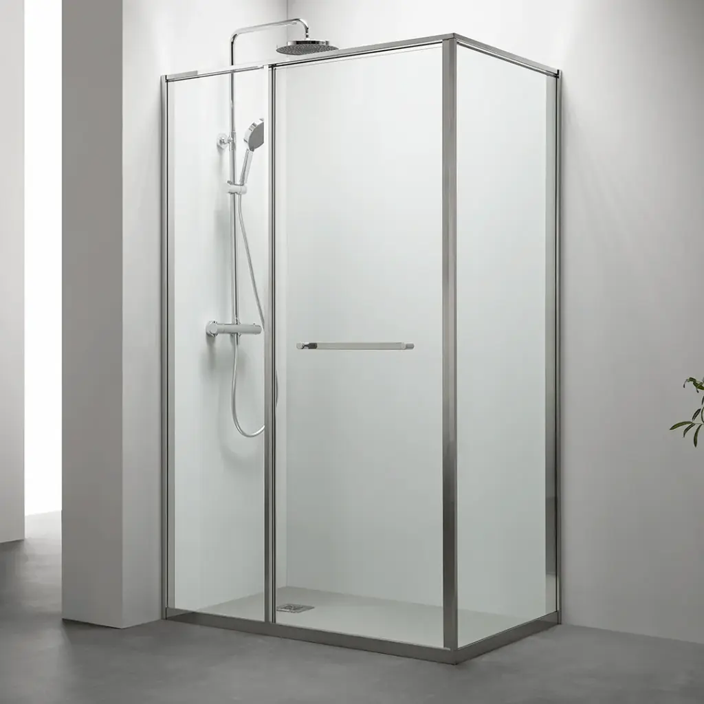 Cabine de douche d'angle Gauche, grande ouverture intérieure, Chrome, Gratia