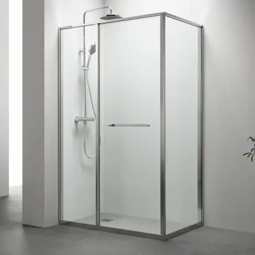 Cabine de douche d'angle Gauche, grande ouverture intérieure, Chrome, Gratia