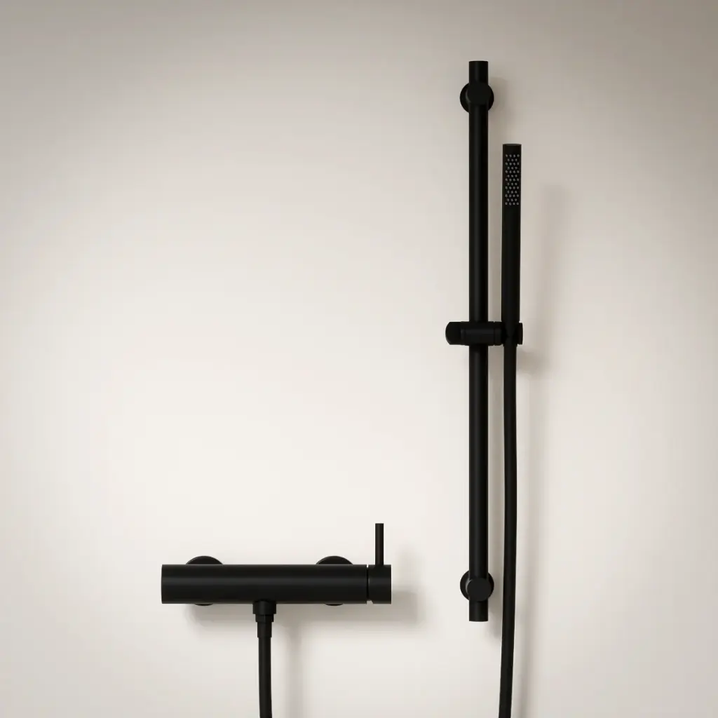 Mitigeur douche externe, barre et douchette tube, noir mat, Chatelet 
