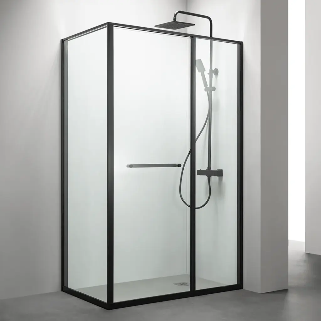 Cabine de douche d'angle Droite, grande ouverture intérieure, Noir mat, Gratia 