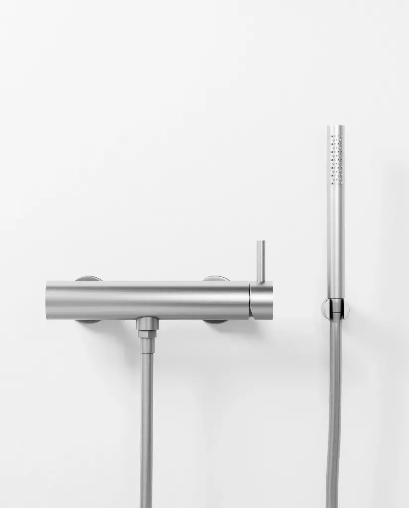 Mitigeur douche externe, crochet et douchette tube, inox brossé, Châtelet 