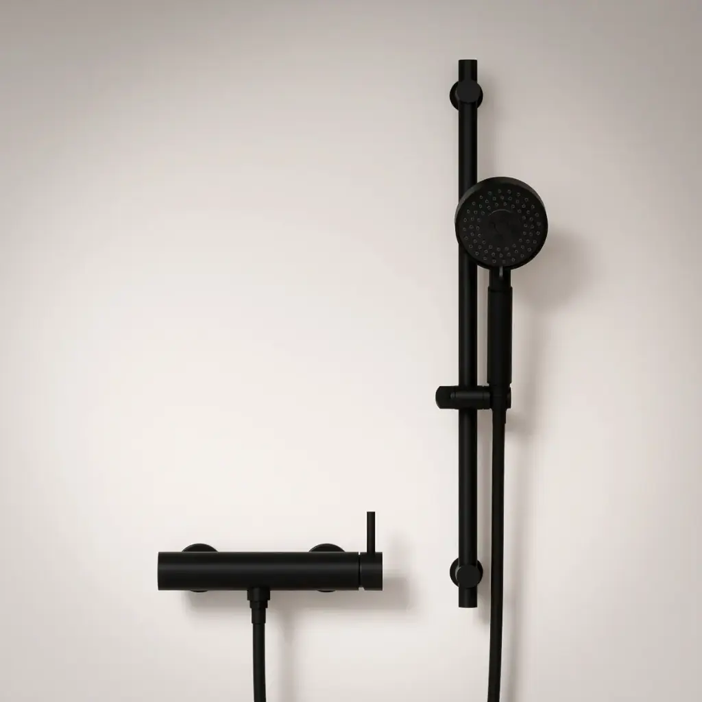 Mitigeur douche externe, barre et douchette ronde, noir mat, Châtelet 