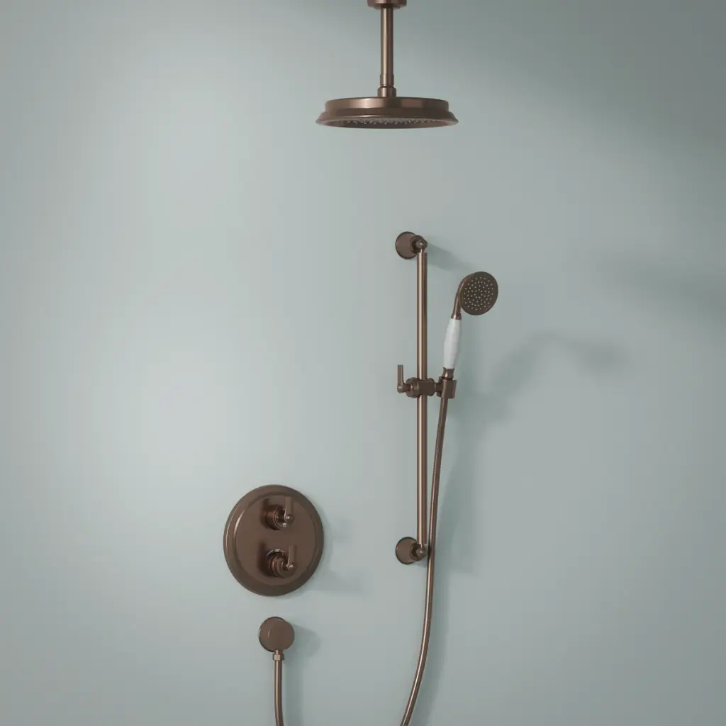 Composition thermostatique de douche encastré avec barre et pomme de douche plafond Cuivre, Liberty
