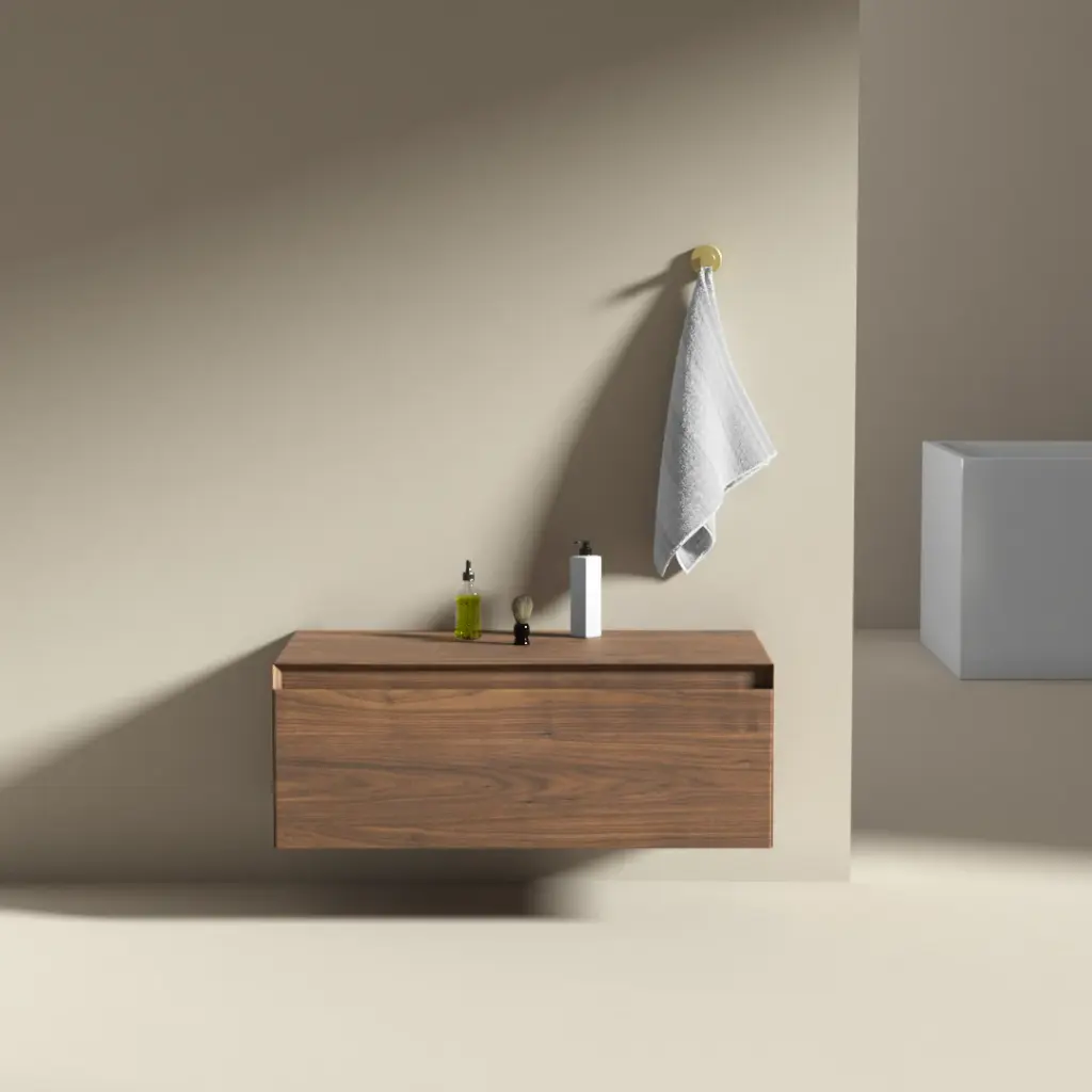 Meuble seul pour vasque ou de rangement indépendant 80x40x30, placage noyer véritable, Aurélien  