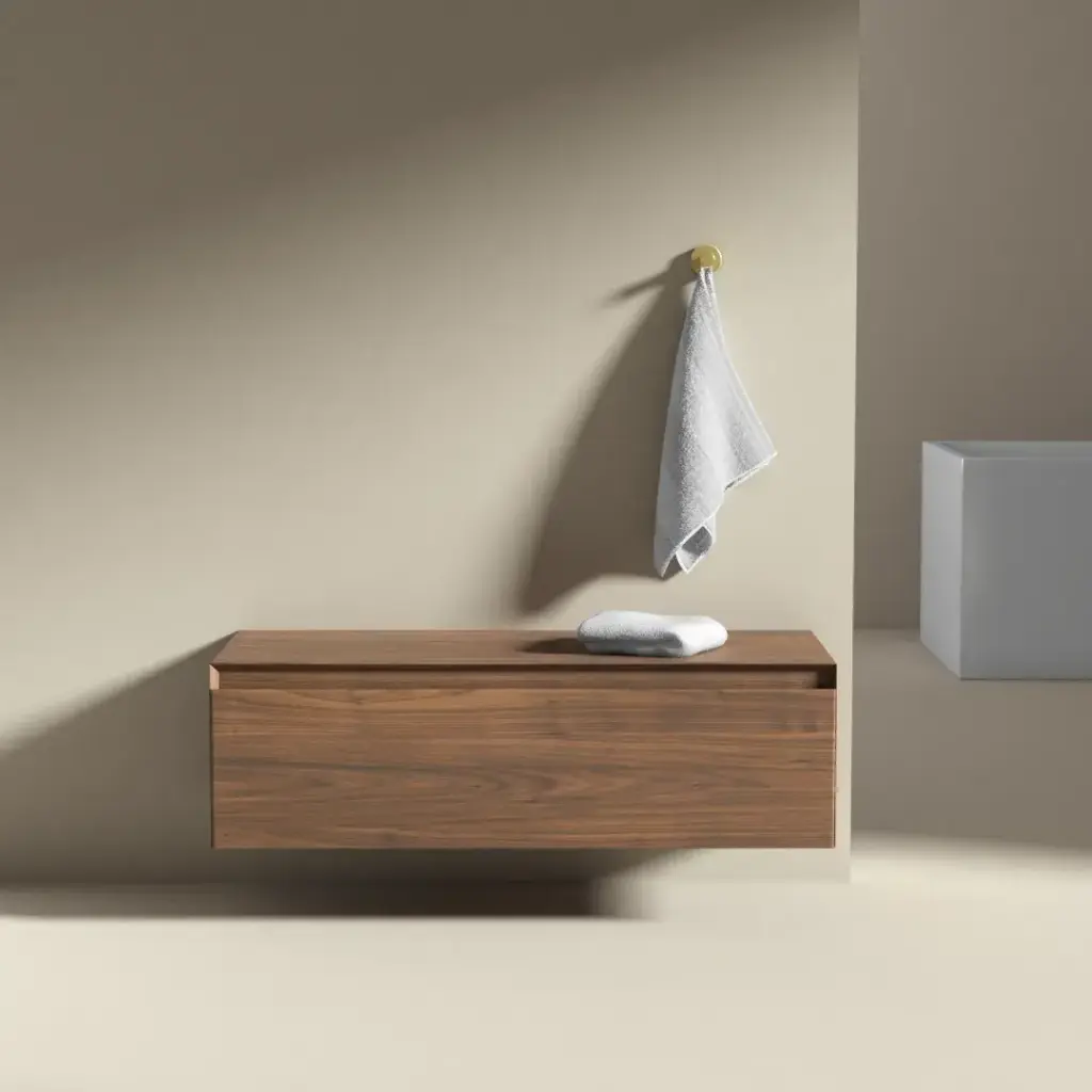 Meuble seul pour vasque ou de rangement indépendant, 100x40x30, placage noyer véritable, Aurélien  