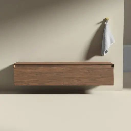 Meuble seul pour vasque ou de rangement indépendant, 140x40x30, placage noyer véritable, Aurélien  